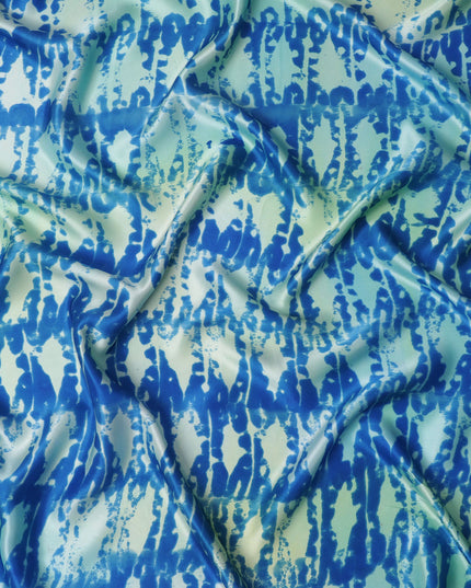 قماش حرير ساتان نقي بطباعة صبغية بلون أزرق مائي ونيلي، عرض 110 سم، صنع في الهند - D23029