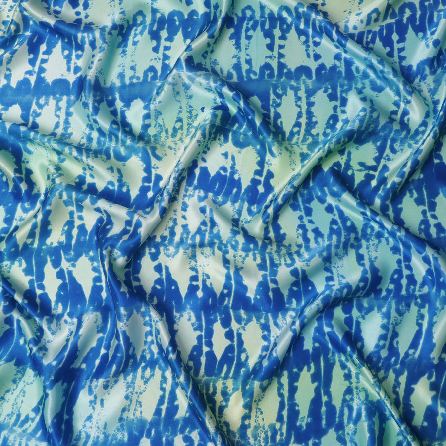 قماش حرير ساتان نقي بطباعة صبغية بلون أزرق مائي ونيلي، عرض 110 سم، صنع في الهند - D23029