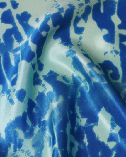قماش حرير ساتان نقي بطباعة صبغية بلون أزرق مائي ونيلي، عرض 110 سم، صنع في الهند - D23029