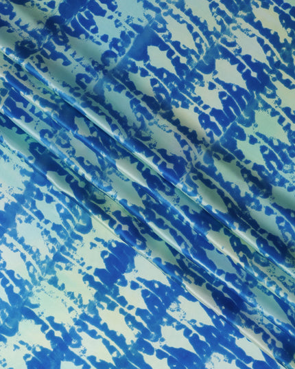 قماش حرير ساتان نقي بطباعة صبغية بلون أزرق مائي ونيلي، عرض 110 سم، صنع في الهند - D23029