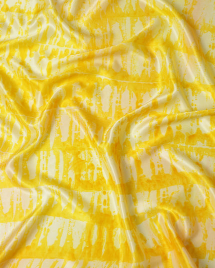 قماش حرير ساتان نقي بطباعة صبغية بلون أصفر شمسي وعاجي، عرض 110 سم، صنع في الهند - D23030