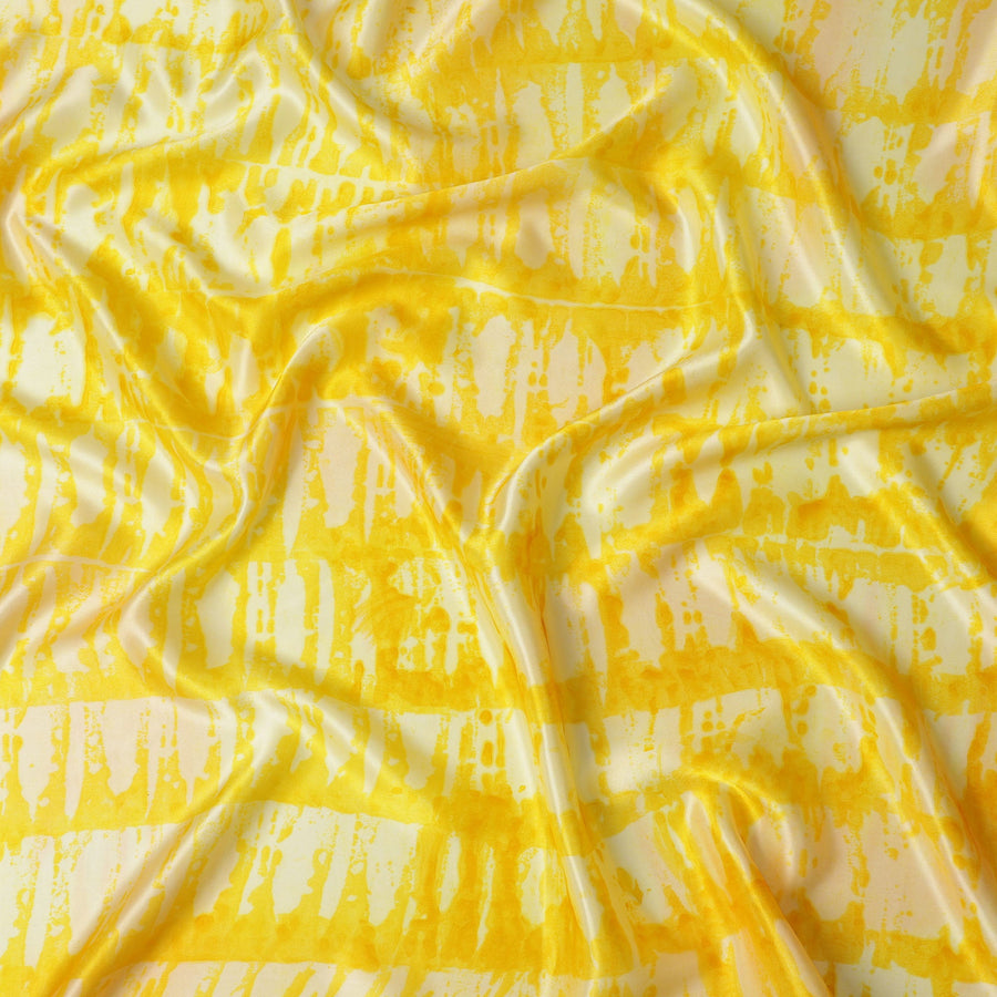 قماش حرير ساتان نقي بطباعة صبغية بلون أصفر شمسي وعاجي، عرض 110 سم، صنع في الهند - D23030