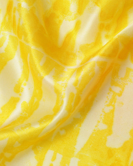 قماش حرير ساتان نقي بطباعة صبغية بلون أصفر شمسي وعاجي، عرض 110 سم، صنع في الهند - D23030