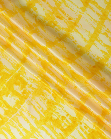 قماش حرير ساتان نقي بطباعة صبغية بلون أصفر شمسي وعاجي، عرض 110 سم، صنع في الهند - D23030