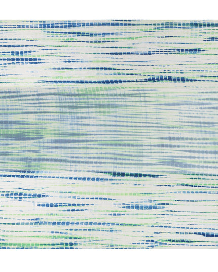 قماش ساتان حريري نقي مخطط باللون العاجي مع خطوط شيبوري زرقاء وخضراء، عرض 110 سم، صنع في الهند