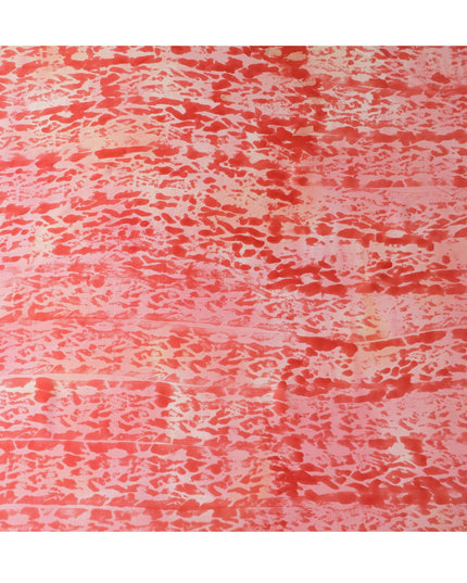 قماش ساتان حريري خالص بطبعة تجريدية باللون الأحمر المرجاني والوردي، عرض 110 سم، صنع في الهند - D23033