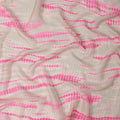 Ivory and Hot Pink Shibori Stripe Pure Silk Chiffon Fabric with Satin Finish, 110 cm Width, Made in India-D23035