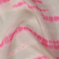 Ivory and Hot Pink Shibori Stripe Pure Silk Chiffon Fabric with Satin Finish, 110 cm Width, Made in India-D23035