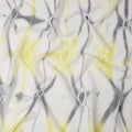 Ivory with Yellow and Charcoal Diamond Shibori Pure Silk Chiffon Fabric with Satin Finish, 110 cm Width, Made in India-D23037