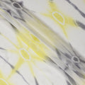 Ivory with Yellow and Charcoal Diamond Shibori Pure Silk Chiffon Fabric with Satin Finish, 110 cm Width, Made in India-D23037