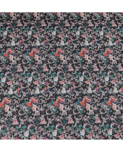 Charcoal Grey Floral Traditional Sudanese Thobe in Pure Cotton Voile Fabric, 4.5 Meters Length, Width 140 cm – Made in India-D23130