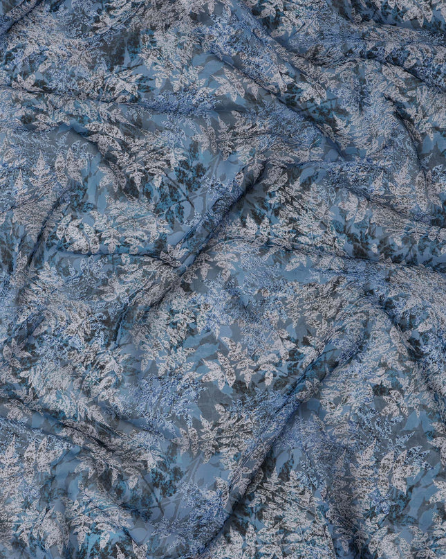 Powder Blue Leaf Pattern Traditional Sudanese Thobe in Pure Cotton Voile Fabric, 4.5 Meters Length, Width 140 cm – Made in India-D23131 Regal Fabrics