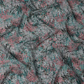 Teal Green and Coral Leaf Print Traditional Sudanese Thobe in Pure Cotton Voile Fabric, 4.5 Meters Length, Width 140 cm – Made in India-D23132