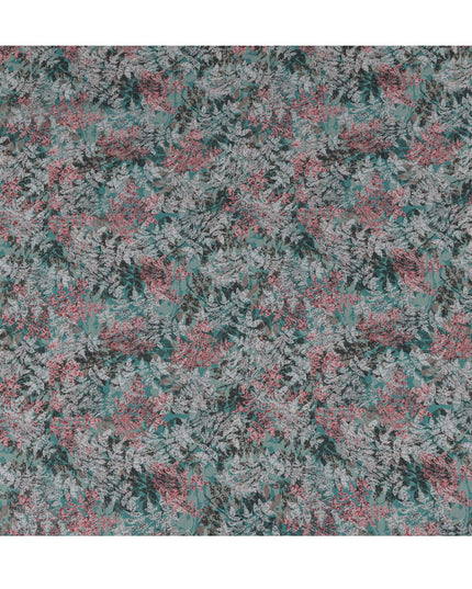 Teal Green and Coral Leaf Print Traditional Sudanese Thobe in Pure Cotton Voile Fabric, 4.5 Meters Length, Width 140 cm – Made in India-D23132