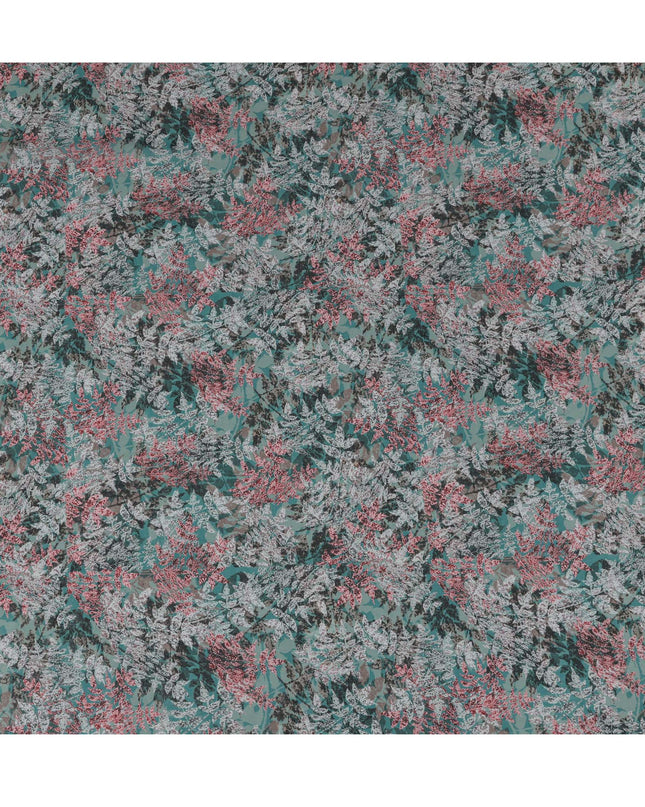 Teal Green and Coral Leaf Print Traditional Sudanese Thobe in Pure Cotton Voile Fabric, 4.5 Meters Length, Width 140 cm – Made in India-D23132