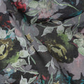 Charcoal Black and Olive Floral Traditional Sudanese Thobe in Pure Cotton Voile Fabric, 4.5 Meters Length, Width 140 cm – Made in India-D23133