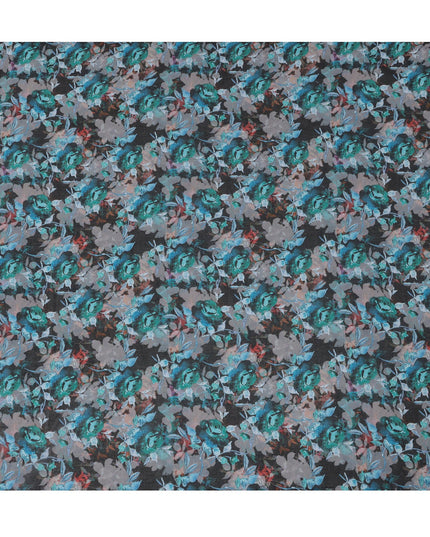 ثوب سوداني تقليدي مزهر باللونين الرمادي الفحمي والأزرق المائي، مصنوع من قماش فوال قطني خالص، بطول 4.5 متر، وعرض 140 سم - صنع في الهند - D23134