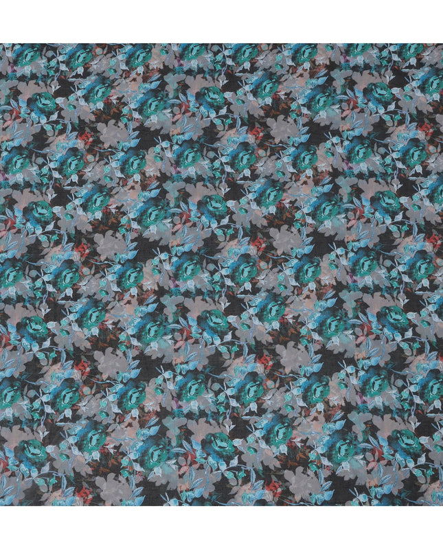 ثوب سوداني تقليدي مزهر باللونين الرمادي الفحمي والأزرق المائي، مصنوع من قماش فوال قطني خالص، بطول 4.5 متر، وعرض 140 سم - صنع في الهند - D23134