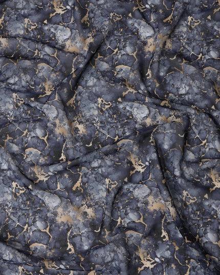 Midnight Blue and Beige Marble Print Traditional Sudanese Thobe in Pure Cotton Voile Fabric, 4.5 Meters Length, Width 140 cm – Made in India-D23135