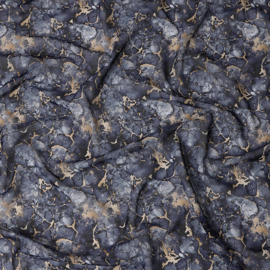 Midnight Blue and Beige Marble Print Traditional Sudanese Thobe in Pure Cotton Voile Fabric, 4.5 Meters Length, Width 140 cm – Made in India-D23135