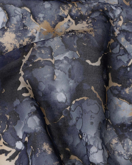Midnight Blue and Beige Marble Print Traditional Sudanese Thobe in Pure Cotton Voile Fabric, 4.5 Meters Length, Width 140 cm – Made in India-D23135