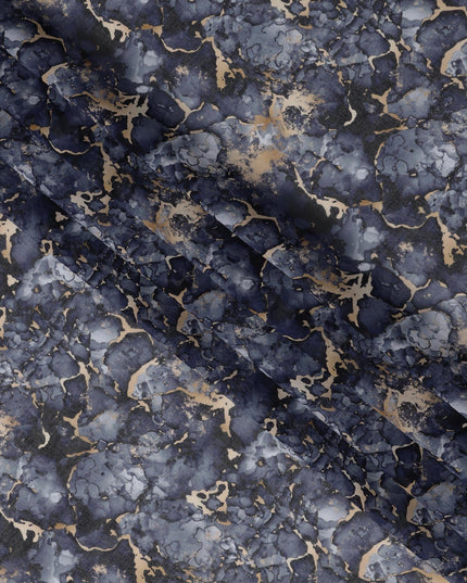Midnight Blue and Beige Marble Print Traditional Sudanese Thobe in Pure Cotton Voile Fabric, 4.5 Meters Length, Width 140 cm – Made in India-D23135