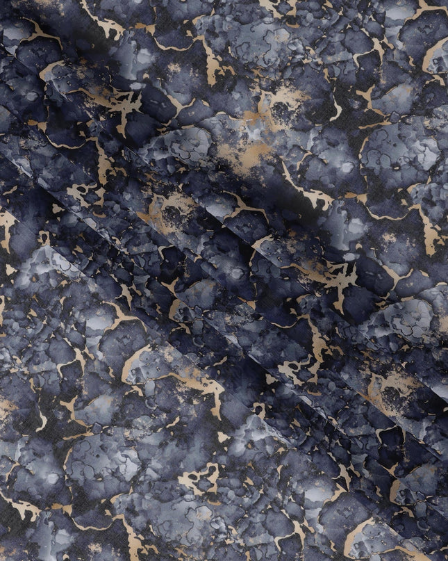 ثوب سوداني تقليدي بطبعة رخامية باللون الأزرق الداكن والبيج، مصنوع من قماش فوال قطني خالص، بطول 4.5 متر، وعرض 140 سم - صنع في الهند - D23135