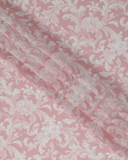 Baby Pink and White Baroque Traditional Sudanese Thobe in Pure Cotton Voile Fabric, 4.5 Meters Length, Width 140 cm – Made in India-D23136