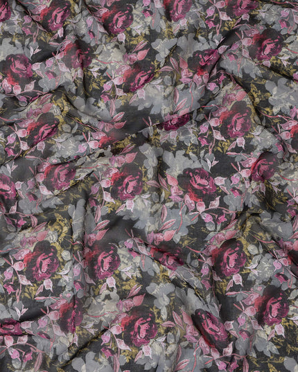 Charcoal Grey and Magenta Rose Traditional Sudanese Thobe in Pure Cotton Voile Fabric, 4.5 Meters Length, Width 140 cm – Made in India-D23137
