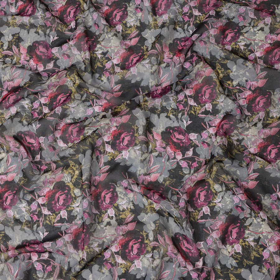 Charcoal Grey and Magenta Rose Traditional Sudanese Thobe in Pure Cotton Voile Fabric, 4.5 Meters Length, Width 140 cm – Made in India-D23137