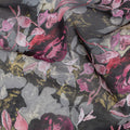 Charcoal Grey and Magenta Rose Traditional Sudanese Thobe in Pure Cotton Voile Fabric, 4.5 Meters Length, Width 140 cm – Made in India-D23137