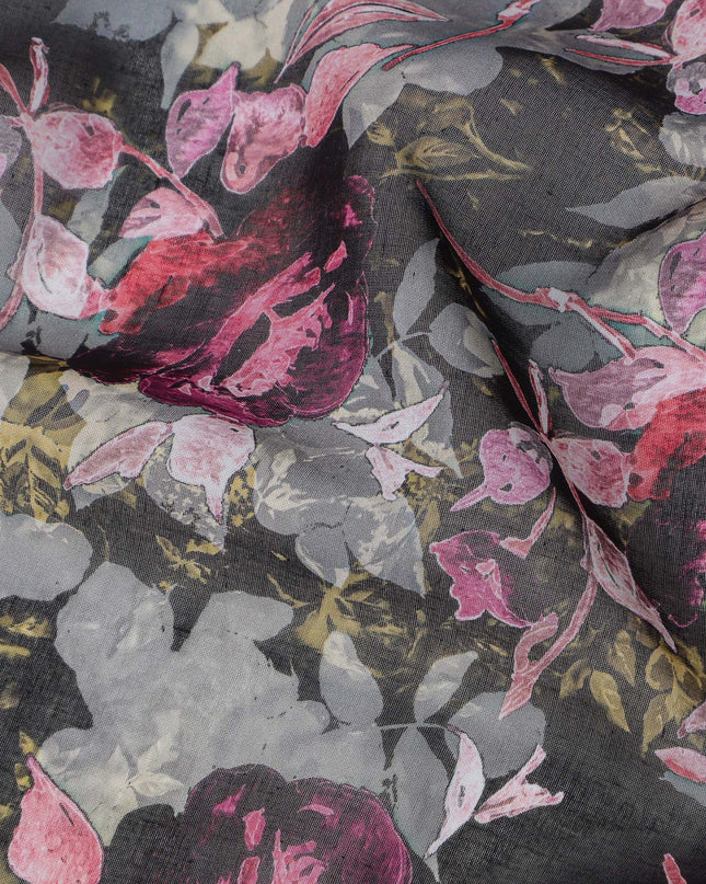 ثوب سوداني تقليدي باللون الرمادي الفحمي والوردي الأرجواني من قماش الفوال القطني الخالص، بطول 4.5 متر، وعرض 140 سم - صنع في الهند - D23137