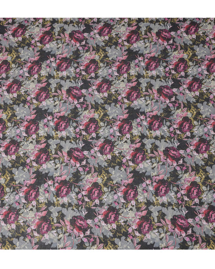 Charcoal Grey and Magenta Rose Traditional Sudanese Thobe in Pure Cotton Voile Fabric, 4.5 Meters Length, Width 140 cm – Made in India-D23137