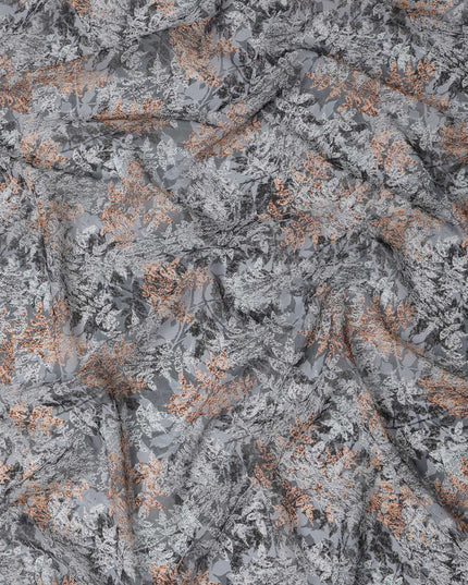 Ash Grey and Copper Leaf Traditional Sudanese Thobe in Pure Cotton Voile Fabric, 4.5 Meters Length, Width 140 cm – Made in India-D23138