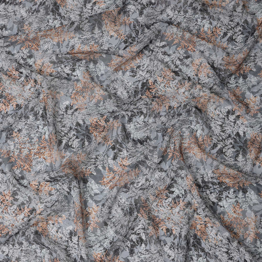 Ash Grey and Copper Leaf Traditional Sudanese Thobe in Pure Cotton Voile Fabric, 4.5 Meters Length, Width 140 cm – Made in India-D23138