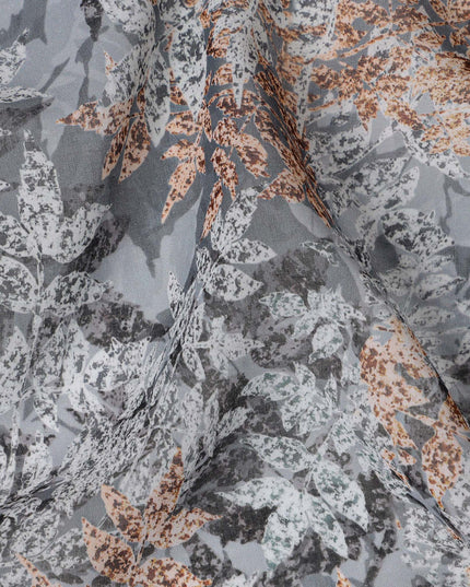 Ash Grey and Copper Leaf Traditional Sudanese Thobe in Pure Cotton Voile Fabric, 4.5 Meters Length, Width 140 cm – Made in India-D23138