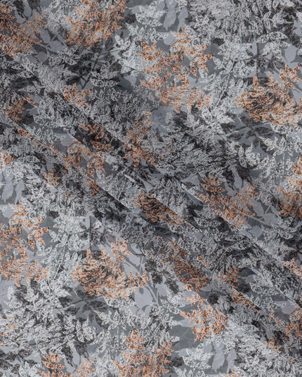 Ash Grey and Copper Leaf Traditional Sudanese Thobe in Pure Cotton Voile Fabric, 4.5 Meters Length, Width 140 cm – Made in India-D23138