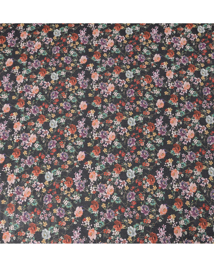 Black Multicolor Floral Traditional Sudanese Thobe in Pure Cotton Voile Fabric, 4.5 Meters Length, Width 140 cm – Made in India-D23139