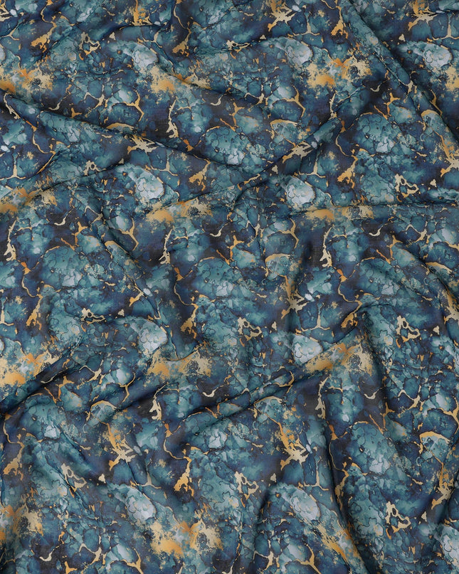 ثوب سوداني تقليدي بطبعة رخامية باللون الأزرق المخضر والخردلي، مصنوع من قماش فوال قطني خالص، بطول 4.5 متر، وعرض 140 سم - صنع في الهند - D23140