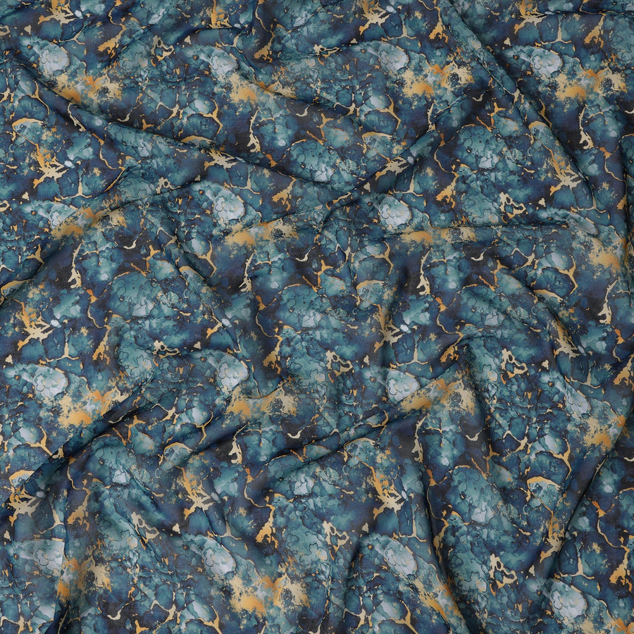 ثوب سوداني تقليدي بطبعة رخامية باللون الأزرق المخضر والخردلي، مصنوع من قماش فوال قطني خالص، بطول 4.5 متر، وعرض 140 سم - صنع في الهند - D23140