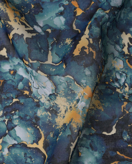 ثوب سوداني تقليدي بطبعة رخامية باللون الأزرق المخضر والخردلي، مصنوع من قماش فوال قطني خالص، بطول 4.5 متر، وعرض 140 سم - صنع في الهند - D23140