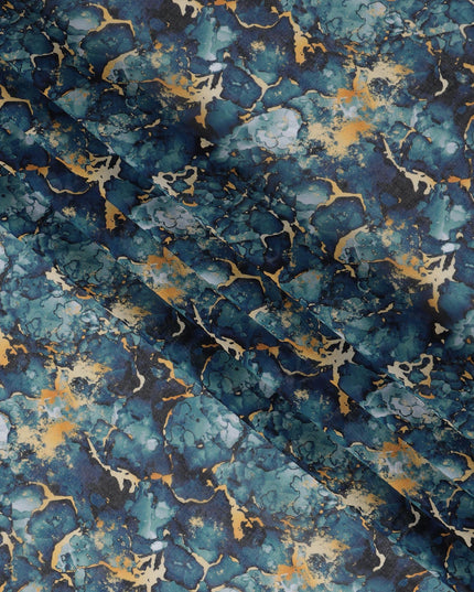 ثوب سوداني تقليدي بطبعة رخامية باللون الأزرق المخضر والخردلي، مصنوع من قماش فوال قطني خالص، بطول 4.5 متر، وعرض 140 سم - صنع في الهند - D23140