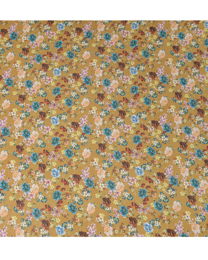 Mustard Yellow Multicolor Floral Traditional Sudanese Thobe in Pure Cotton Voile Fabric, 4.5 Meters Length, Width 140 cm – Made in India-D23141