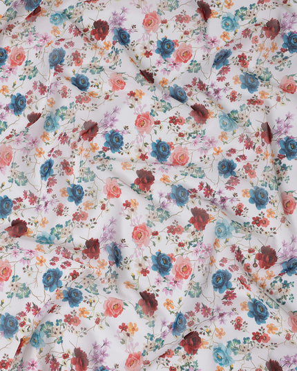 White Multicolor Floral Traditional Sudanese Thobe in Pure Cotton Voile Fabric, 4.5 Meters Length, Width 140 cm – Made in India-D23142