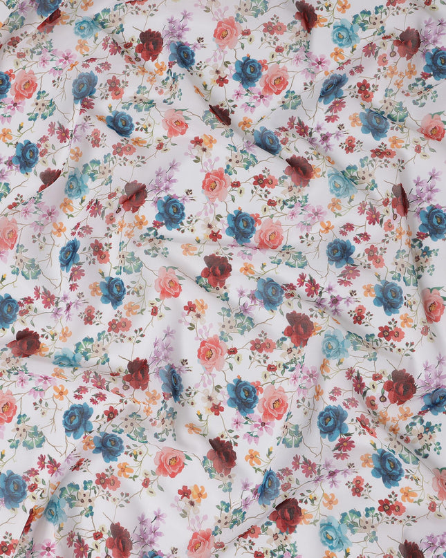 ثوب سوداني تقليدي أبيض متعدد الألوان مزهر من قماش الفوال القطني الخالص، طول 4.5 متر، عرض 140 سم - صنع في الهند - D23142