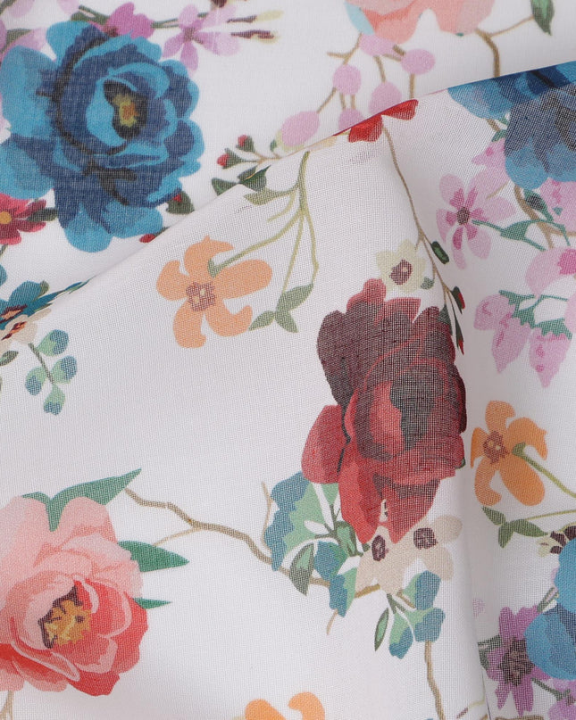 ثوب سوداني تقليدي أبيض متعدد الألوان مزهر من قماش الفوال القطني الخالص، طول 4.5 متر، عرض 140 سم - صنع في الهند - D23142