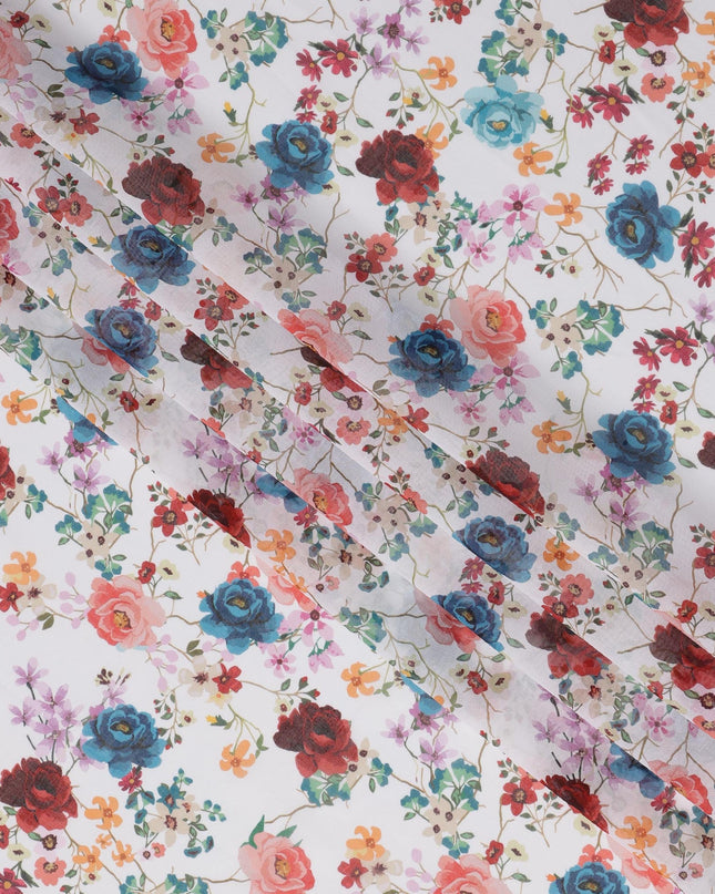 ثوب سوداني تقليدي أبيض متعدد الألوان مزهر من قماش الفوال القطني الخالص، طول 4.5 متر، عرض 140 سم - صنع في الهند - D23142