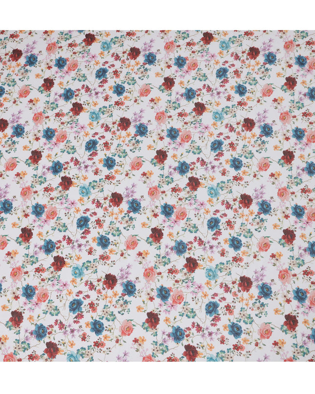 ثوب سوداني تقليدي أبيض متعدد الألوان مزهر من قماش الفوال القطني الخالص، طول 4.5 متر، عرض 140 سم - صنع في الهند - D23142