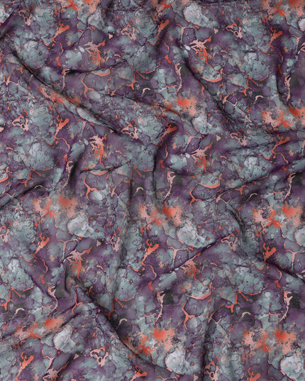 Plum Purple and Coral Marble Print Traditional Sudanese Thobe in Pure Cotton Voile Fabric, 4.5 Meters Length, Width 140 cm – Made in India-D23143