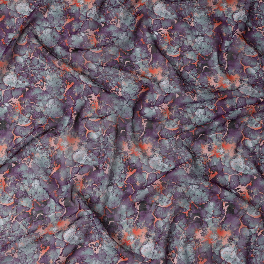 Plum Purple and Coral Marble Print Traditional Sudanese Thobe in Pure Cotton Voile Fabric, 4.5 Meters Length, Width 140 cm – Made in India-D23143